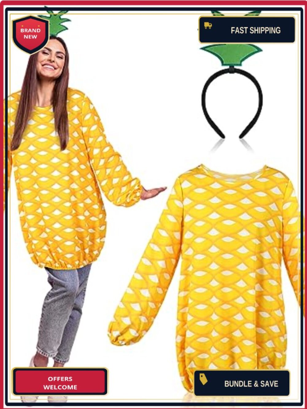 Ramede 2 Pc Halloween Pineapple Costume Set Dress & Headband